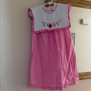Stitchy Fish Back to School Pink Gingham Girls' Sleeveless Dress with Embroidery